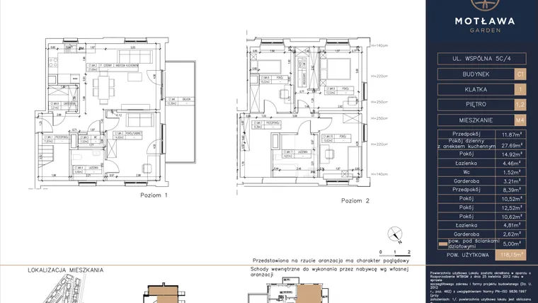 Rzut - Mieszkanie na sprzedaż 5 pokoi o powierzchni 118,15 m² - numer C1.M4 w Motława Garden