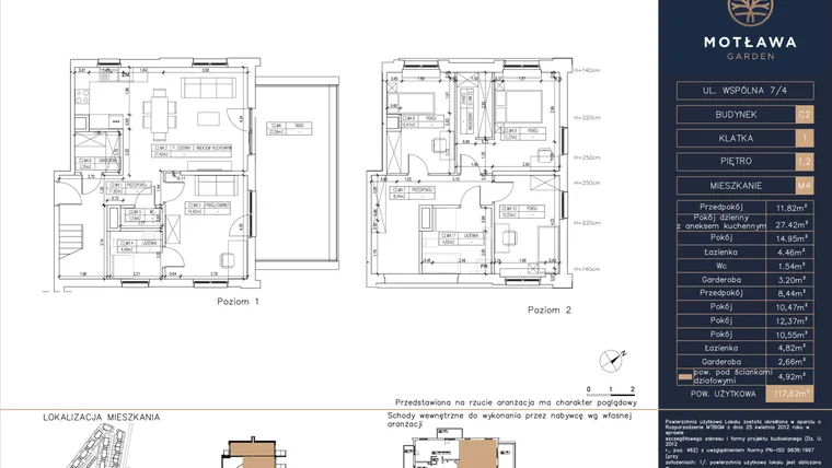 Rzut - Mieszkanie na sprzedaż 5 pokoi o powierzchni 117,62 m² - numer C2.M4 w Motława Garden