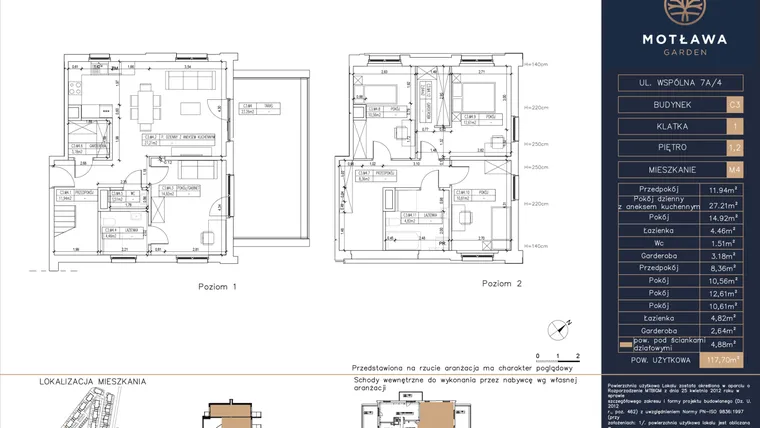 Rzut - Mieszkanie na sprzedaż 5 pokoi o powierzchni 117,7 m² - numer C3.M4 w Motława Garden