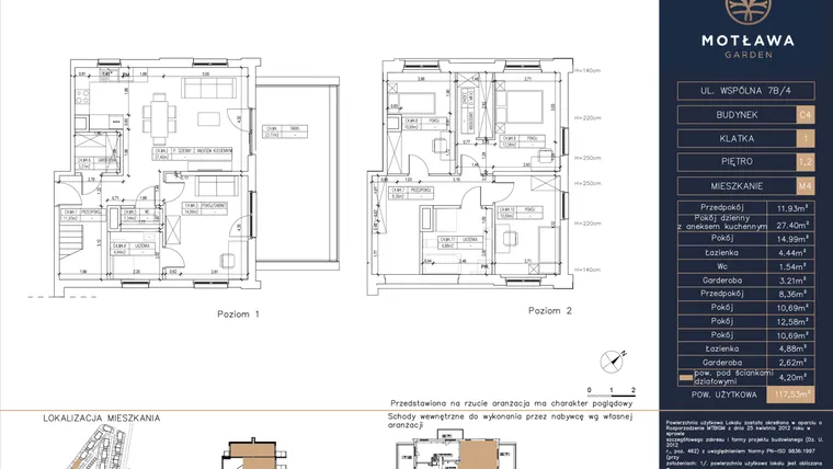 Rzut - Mieszkanie na sprzedaż 5 pokoi o powierzchni 117,53 m² - numer C4.M4 w Motława Garden