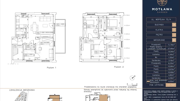Rzut - Mieszkanie na sprzedaż 5 pokoi o powierzchni 117,72 m² - numer C6.M4 w Motława Garden