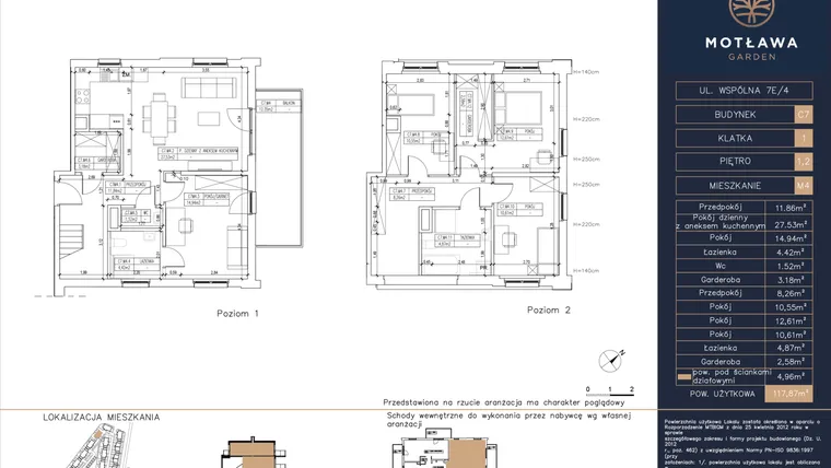 Rzut - Mieszkanie na sprzedaż 5 pokoi o powierzchni 117,87 m² - numer C7.M4 w Motława Garden
