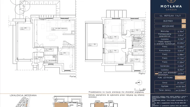 Rzut - Mieszkanie na sprzedaż 5 pokoi o powierzchni 138,65 m² - numer D2.M1 w Motława Garden