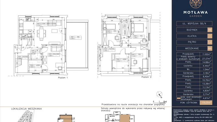 Rzut - Mieszkanie na sprzedaż 5 pokoi o powierzchni 119,31 m² - numer B6.M4 w Motława Garden