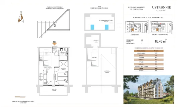 Rzut - Mieszkanie na sprzedaż 3 pokoje o powierzchni 86,46 m² - numer M34 w Ustronnie Residence