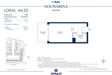 Rzut - Mieszkanie na sprzedaż 1 pokój o powierzchni 24 m² - numer A6.23 w Grano Hotel Solmarina
