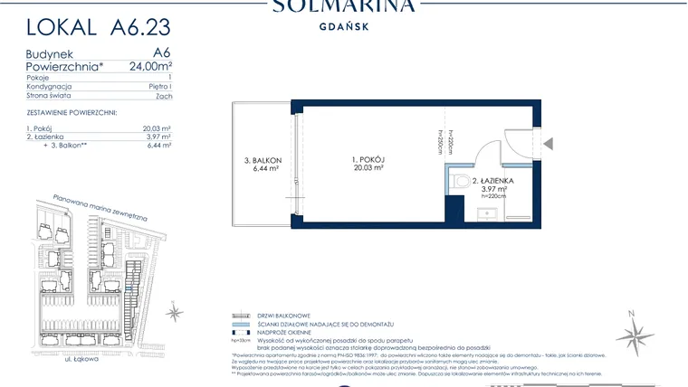 Rzut - Mieszkanie na sprzedaż 1 pokój o powierzchni 24 m² - numer A6.23 w Grano Hotel Solmarina