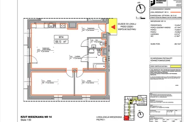 Rzut - Mieszkanie na sprzedaż 3 pokoje o powierzchni 68,13 m² - numer 3.14 w Czerwieńskiego 3