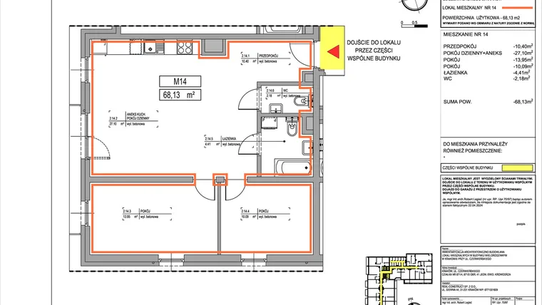 Rzut - Mieszkanie na sprzedaż 3 pokoje o powierzchni 68,13 m² - numer 3.14 w Czerwieńskiego 3