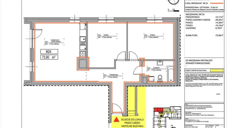Rzut - Mieszkanie na sprzedaż 3 pokoje o powierzchni 73,9 m² - numer 3.24 w Czerwieńskiego 3