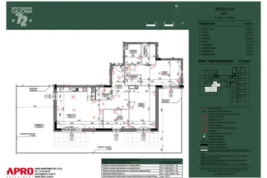Rzut - Mieszkanie na sprzedaż 4 pokoje o powierzchni 115,48 m² - numer 1 w Wspólnota Mieszkaniowa Gajowa 72