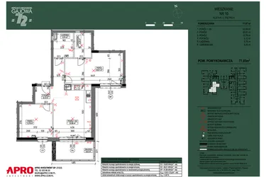 Rzut - Mieszkanie na sprzedaż 3 pokoje o powierzchni 77,03 m² - numer 10 w Wspólnota Mieszkaniowa Gajowa 72