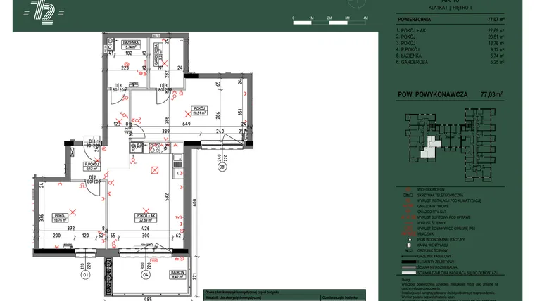 Rzut - Mieszkanie na sprzedaż 3 pokoje o powierzchni 77,03 m² - numer 10 w Wspólnota Mieszkaniowa Gajowa 72