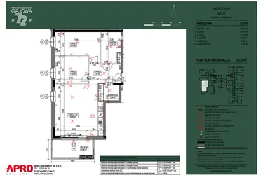 Rzut - Mieszkanie na sprzedaż 3 pokoje o powierzchni 73,65 m² - numer 11 w Wspólnota Mieszkaniowa Gajowa 72