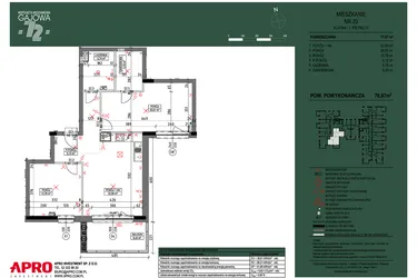 Rzut - Mieszkanie na sprzedaż 3 pokoje o powierzchni 76,97 m² - numer 20 w Wspólnota Mieszkaniowa Gajowa 72