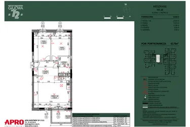 Rzut - Mieszkanie na sprzedaż 3 pokoje o powierzchni 63,78 m² - numer 28 w Wspólnota Mieszkaniowa Gajowa 72