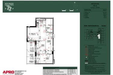 Rzut - Mieszkanie na sprzedaż 3 pokoje o powierzchni 54,53 m² - numer 42 w Wspólnota Mieszkaniowa Gajowa 72