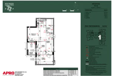 Rzut - Mieszkanie na sprzedaż 3 pokoje o powierzchni 54,37 m² - numer 86 w Wspólnota Mieszkaniowa Gajowa 72
