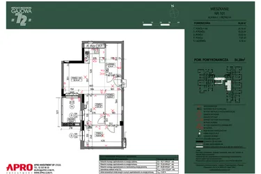 Rzut - Mieszkanie na sprzedaż 3 pokoje o powierzchni 54,38 m² - numer 101 w Wspólnota Mieszkaniowa Gajowa 72