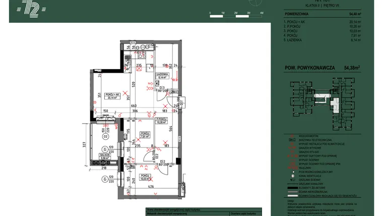 Rzut - Mieszkanie na sprzedaż 3 pokoje o powierzchni 54,38 m² - numer 101 w Wspólnota Mieszkaniowa Gajowa 72