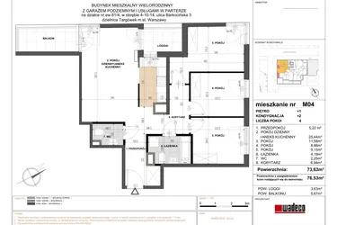 Rzut - Mieszkanie na sprzedaż 4 pokoje o powierzchni 73,49 m² - numer 4 w Barkocińska 3