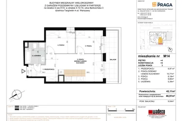 Rzut - Mieszkanie na sprzedaż 3 pokoje o powierzchni 45,26 m² - numer 14 w Barkocińska 3