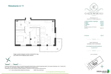 Rzut - Mieszkanie na sprzedaż 3 pokoje o powierzchni 58,67 m² - numer 11 w Kamienica przy Ciszewskiej