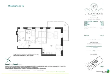Rzut - Mieszkanie na sprzedaż 3 pokoje o powierzchni 58,05 m² - numer 15 w Kamienica przy Ciszewskiej