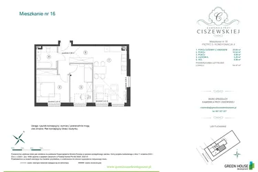 Rzut - Mieszkanie na sprzedaż 3 pokoje o powierzchni 54,47 m² - numer 16 w Kamienica przy Ciszewskiej