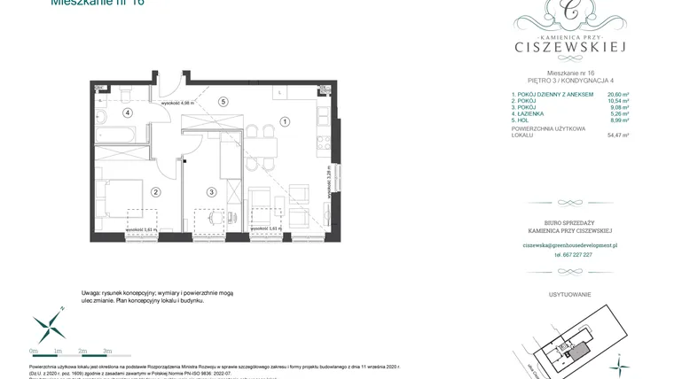 Rzut - Mieszkanie na sprzedaż 3 pokoje o powierzchni 54,47 m² - numer 16 w Kamienica przy Ciszewskiej