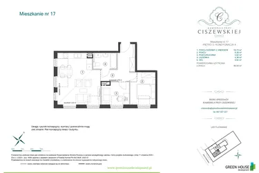 Rzut - Mieszkanie na sprzedaż 2 pokoje o powierzchni 46,93 m² - numer 17 w Kamienica przy Ciszewskiej