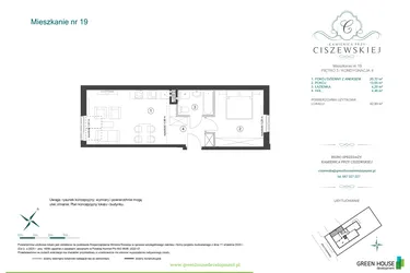 Rzut - Mieszkanie na sprzedaż 2 pokoje o powierzchni 42,93 m² - numer 19 w Kamienica przy Ciszewskiej