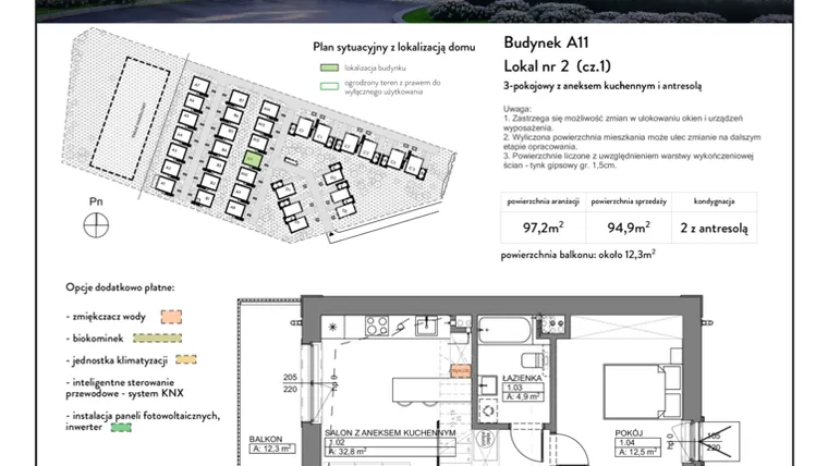 Rzut - Mieszkanie na sprzedaż 3 pokoje o powierzchni 94,9 m² - numer A11 2 w Garden&Villa