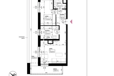 Rzut - Mieszkanie na sprzedaż 2 pokoje o powierzchni 53,39 m² - numer D1/1/5/23 w Malta Wołkowyska etap III