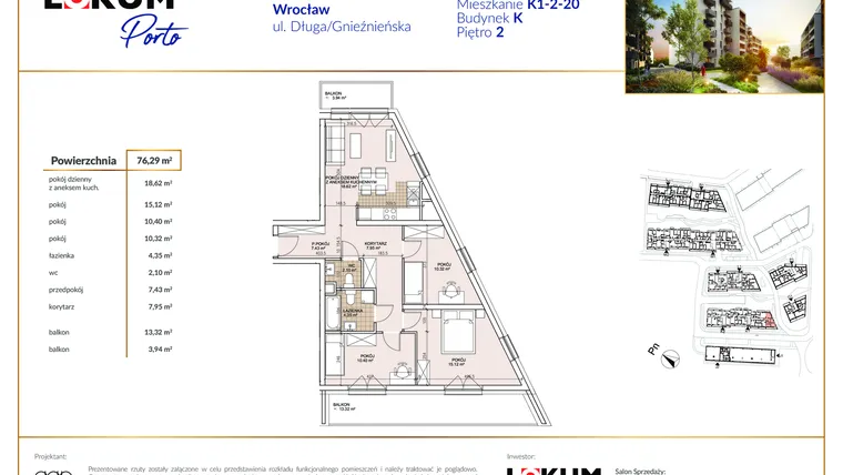 Rzut - Mieszkanie na sprzedaż 4 pokoje o powierzchni 75,86 m² - numer K1-2-20 w Lokum Porto etap V bud. M