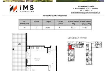 Rzut - Mieszkanie na sprzedaż 4 pokoje o powierzchni 79,93 m² - numer 37 w Krakowskie Tarasy etap V