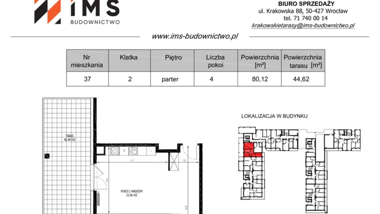 Rzut - Mieszkanie na sprzedaż 4 pokoje o powierzchni 79,93 m² - numer 37 w Krakowskie Tarasy etap V