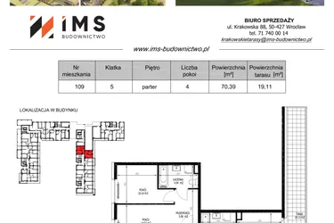 Rzut - Mieszkanie na sprzedaż 4 pokoje o powierzchni 70,39 m² - numer 109 w Krakowskie Tarasy etap V