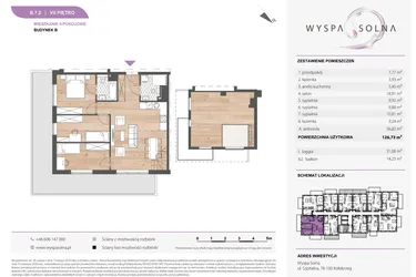 Rzut - Mieszkanie na sprzedaż 4 pokoje o powierzchni 126,73 m² - numer B.7.2 w Wyspa Solna Etap III, budynek B