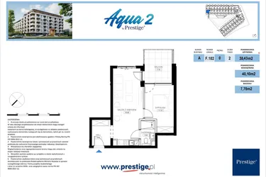 Rzut - Mieszkanie na sprzedaż 2 pokoje o powierzchni 38,43 m² - numer F.102 w Bel Mare (Międzyzdroje)