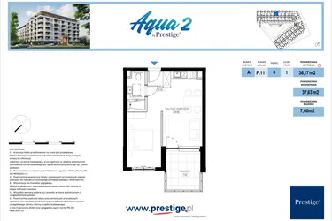 Rzut - Mieszkanie na sprzedaż 1 pokój o powierzchni 36,17 m² - numer F.111 w Bel Mare (Międzyzdroje)
