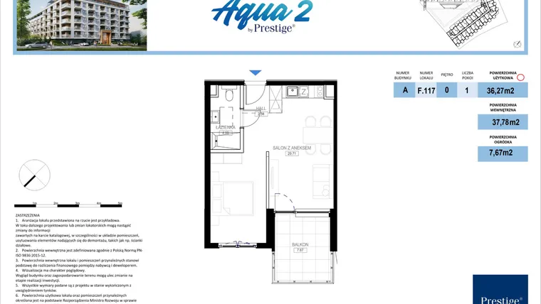 Rzut - Mieszkanie na sprzedaż 1 pokój o powierzchni 36,27 m² - numer F.117 w Bel Mare (Międzyzdroje)