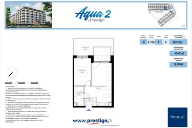 Rzut - Mieszkanie na sprzedaż 2 pokoje o powierzchni 38,72 m² - numer F.118 w Bel Mare (Międzyzdroje)