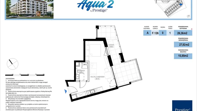 Rzut - Mieszkanie na sprzedaż 1 pokój o powierzchni 26,36 m² - numer F.126 w Bel Mare (Międzyzdroje)