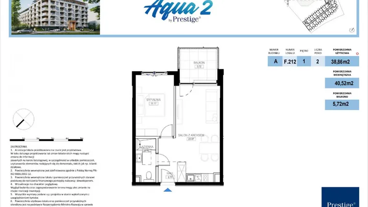 Rzut - Mieszkanie na sprzedaż 2 pokoje o powierzchni 38,86 m² - numer F.212 w Bel Mare (Międzyzdroje)