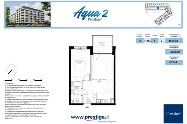 Rzut - Mieszkanie na sprzedaż 2 pokoje o powierzchni 38,89 m² - numer F.214 w Bel Mare (Międzyzdroje)
