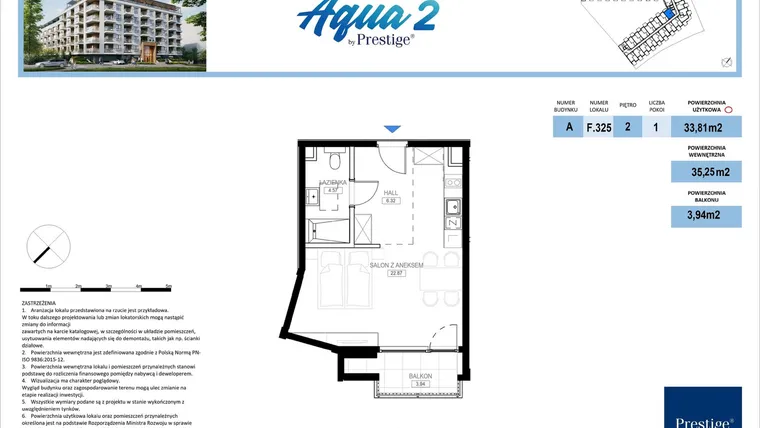 Rzut - Mieszkanie na sprzedaż 1 pokój o powierzchni 33,81 m² - numer F.325 w Bel Mare (Międzyzdroje)