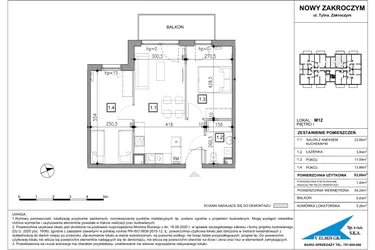 Rzut - Mieszkanie na sprzedaż 3 pokoje o powierzchni 53,08 m² - numer 12 w Nowy Zakroczym