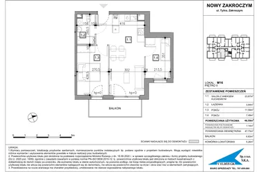 Rzut - Mieszkanie na sprzedaż 3 pokoje o powierzchni 46,59 m² - numer 16 w Nowy Zakroczym
