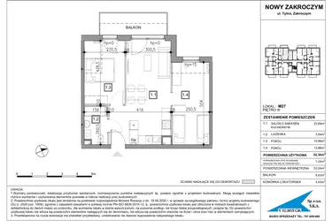 Rzut - Mieszkanie na sprzedaż 3 pokoje o powierzchni 52,3 m² - numer 27 w Nowy Zakroczym
